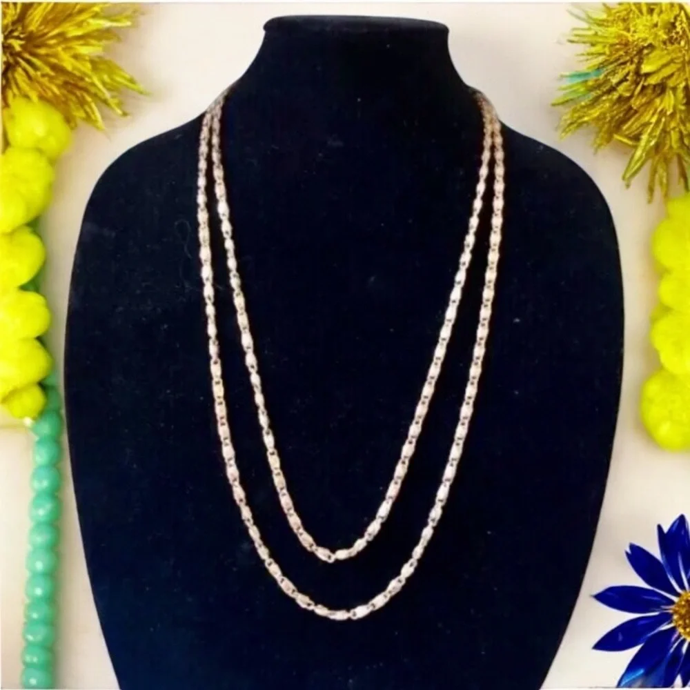 Monet Vintage Gold Tone Chain Necklace Paperclip Fancy Signed Extra Long